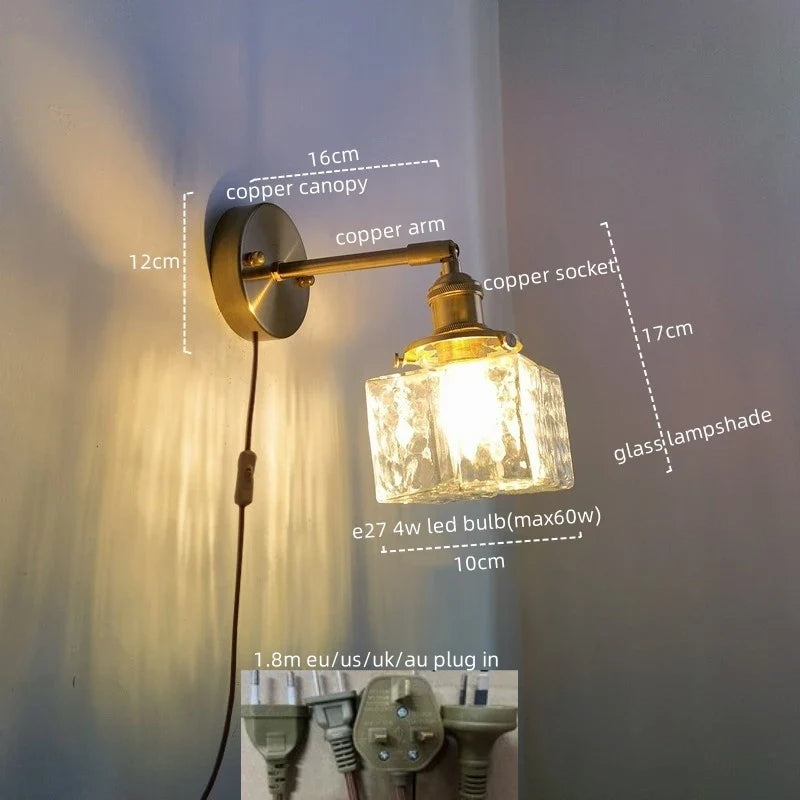 Afralia™ Glass Copper LED Wall Lamp Modern Corridor Bedside Light