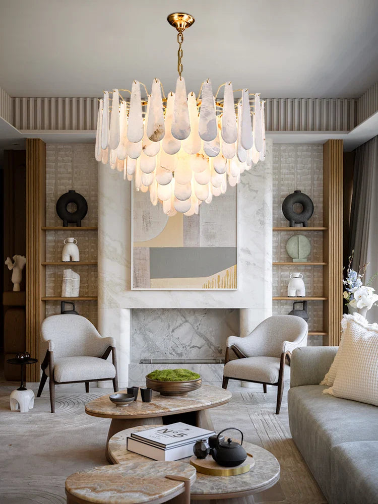 Afralia™ Marble Gold Chrome LED Chandelier | Dimmable Hanging Lamp for Living Room