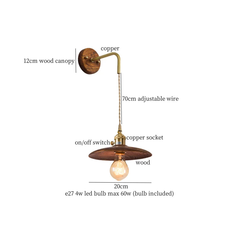 Afralia™ Nordic Wood LED Wall Lamp Pull Chain Switch for Home Decor & Lighting