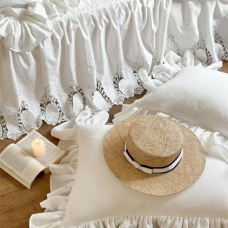 Afralia™ 100% Cotton Ruffles Bedding Set with Double-layer Yarn and Soft Skin Friendly Texture