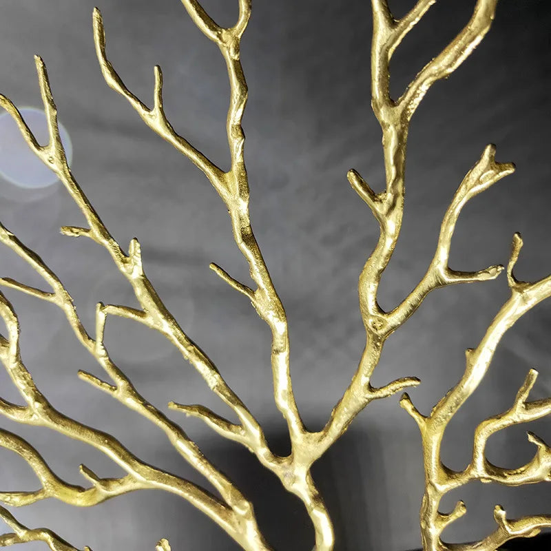 Afralia™ Coral Tree Sculpture: Gold Metal Decorative Figurine on Marble Base