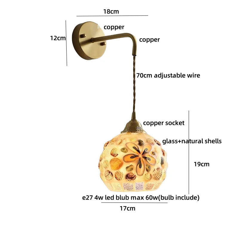 Afralia™ Amber Glass LED Wall Sconce with Pull Chain Switch for Bedroom and Bathroom