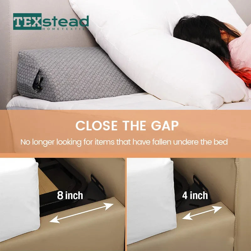 Afralia™ Bed Wedge Pillow Memory Foam Mattress Gap Filler with 2 Large Side Pockets