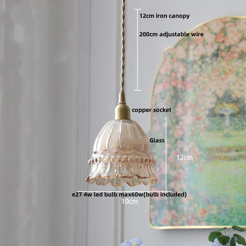 Afralia™ Flower Glass LED Pendant Light Fixture for Bedroom Dining Room Study