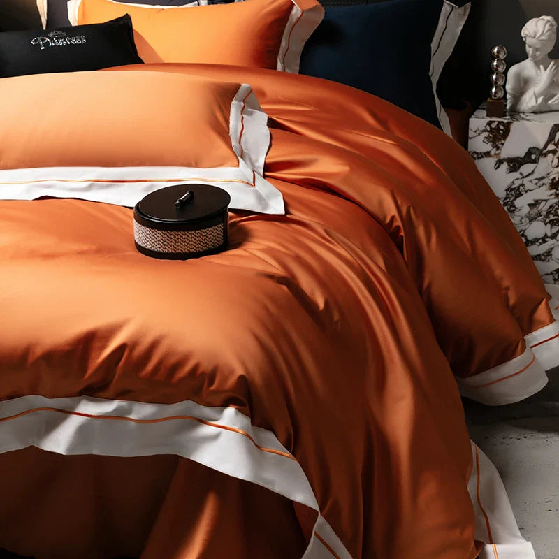 Afralia™ Luxury Embroidered Solid Cotton Comforter Cover Set with Sheets & Pillowcases
