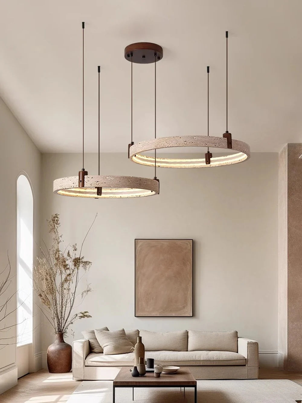 Afralia™ Stone Ring LED Chandelier Pendant Light for Living Room