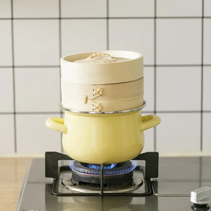 Afralia™ Enamel Stock Pot with Lid, 1.5L Multi-Purpose Cooking Pot for Kitchen Soups and Porridge