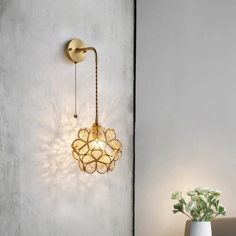Afralia™ Copper Glass LED Wall Sconce Pull Chain Switch - Modern Stair Light Fixtures