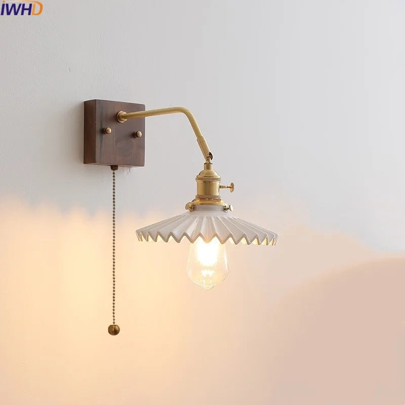 Afralia™ Ceramic LED Wall Sconce Pull Chain Switch Mirror Light Fixtures