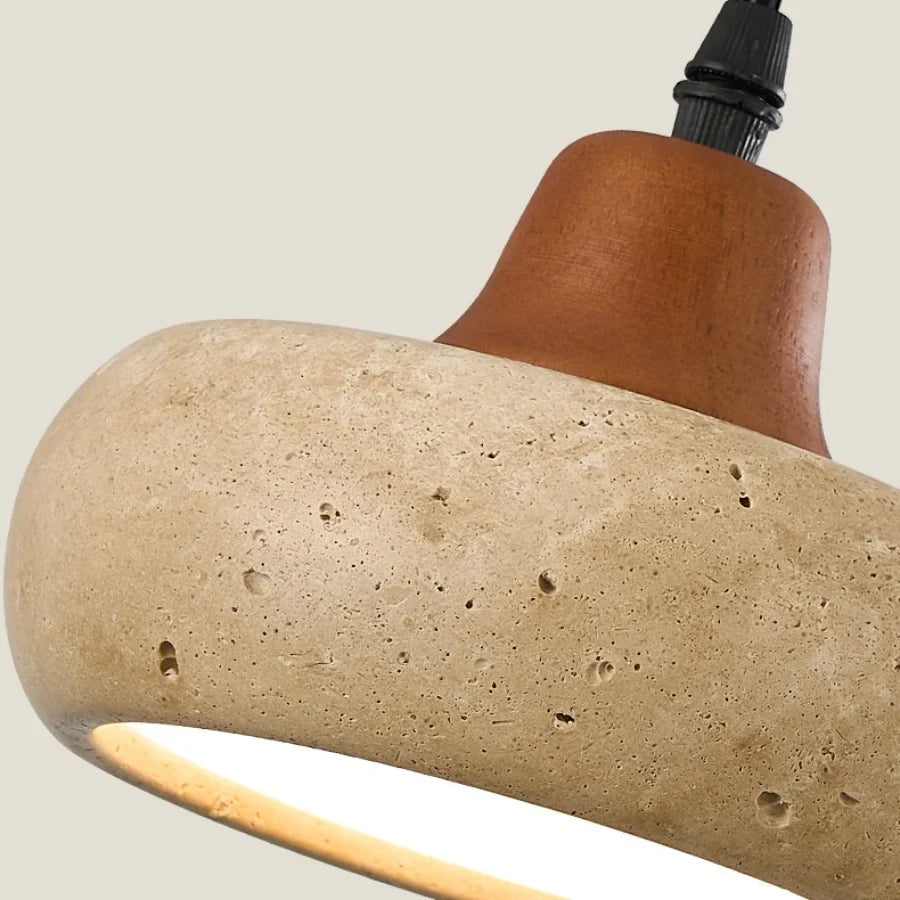 Afralia™ Yellow Travertine Stone LED Indoor Pendant Light for Modern Wabi Sabi Decor