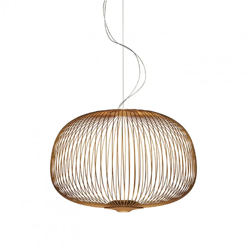 Afralia™ Gold Cage LED Pendant Lamp Spokes Chandelier