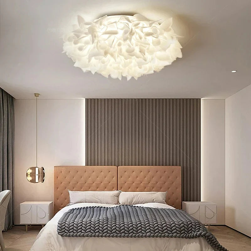 Afralia™ White Flower Pendant Light: Dimmable Lamp for Parlor, Bedroom, Dining Room