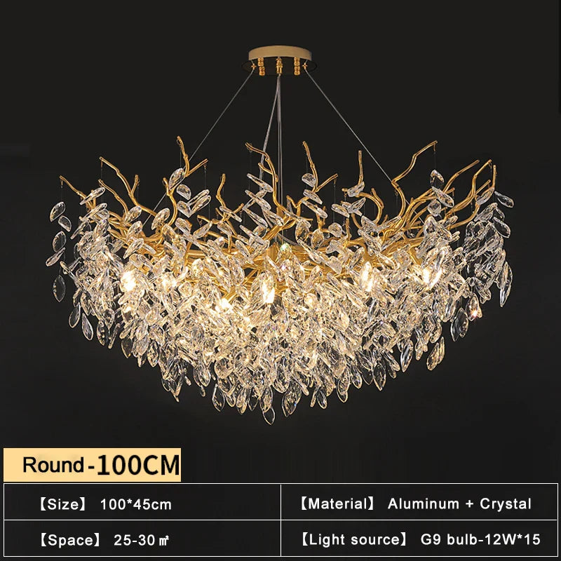 Afralia™ Gold Crystal Chandeliers for Dining Room Branch Hanging Lamp Large Lighting