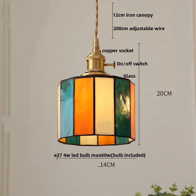 Afralia™ Peace Dove Tiffany Style LED Pendant Lamp - Colorful Glass, Copper Knob Switch