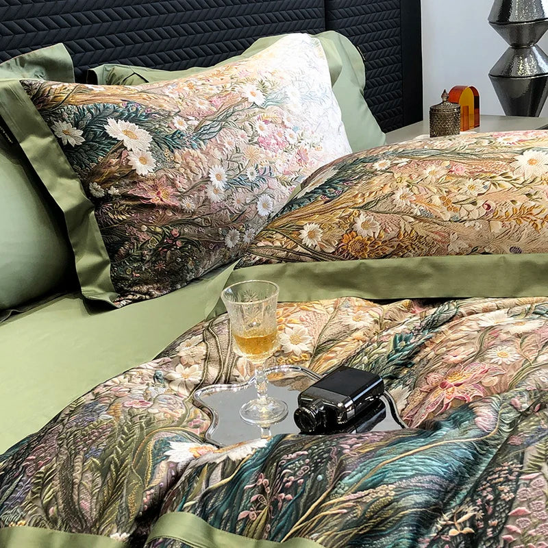 Afralia™ Luxury Flowers 1000TC Egyptian Cotton Bedding Set: 1 Duvet Cover, 1 Sheet, 2 Pillowcases