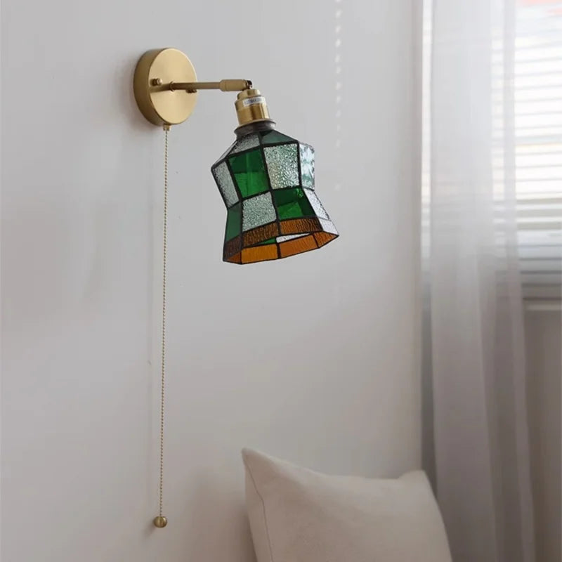 Afralia™ Tiffany Glass LED Wall Lamp Pull Chain Switch Colorful Modern Nordic Style