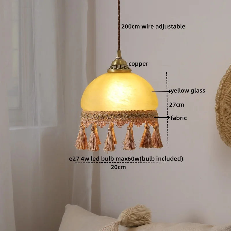 Afralia™ Glass Tassels LED Pendant Lights for Living Dining Bedroom, Retro Style Luminaires