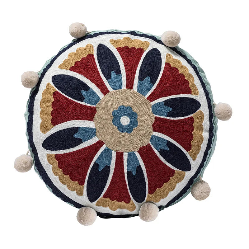 Afralia™ Round Embroidered Tassel Pillow Cover | Boho National Style Decorative Cushion Case