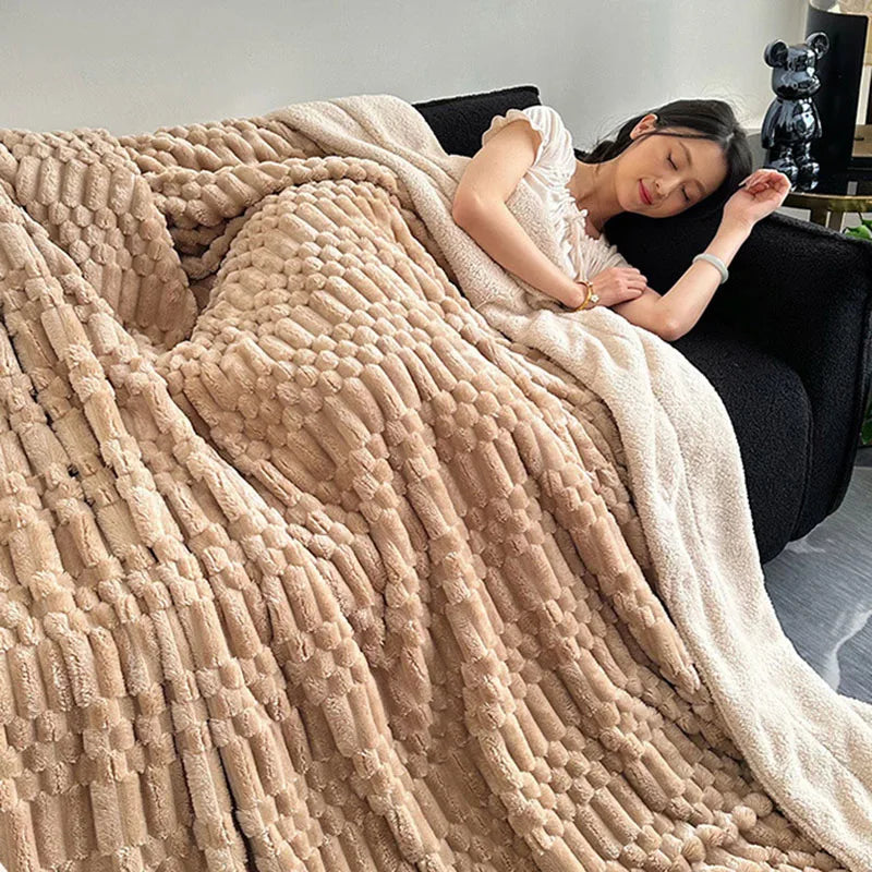 Afralia™ Double-Layer Lamb Plush Throw Blanket for Home and Travel