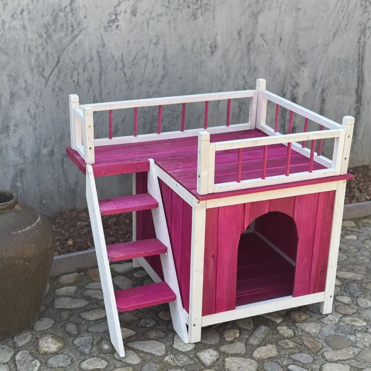 Afralia™ Wooden Pet Villa with Balcony Stairs for Cats and Small Dogs