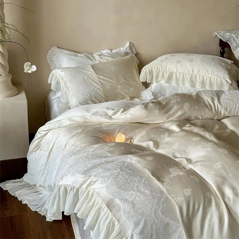 Afralia™ Vintage Rose Jacquard Wedding Bedding Set - 4Pcs