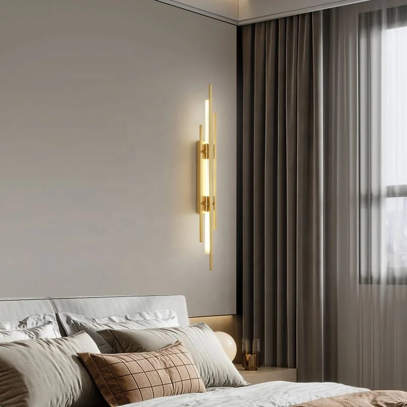 Afralia™ Minimalist LED Wall Sconce Light - Brass Gold Black Long Strip Wall Lamp