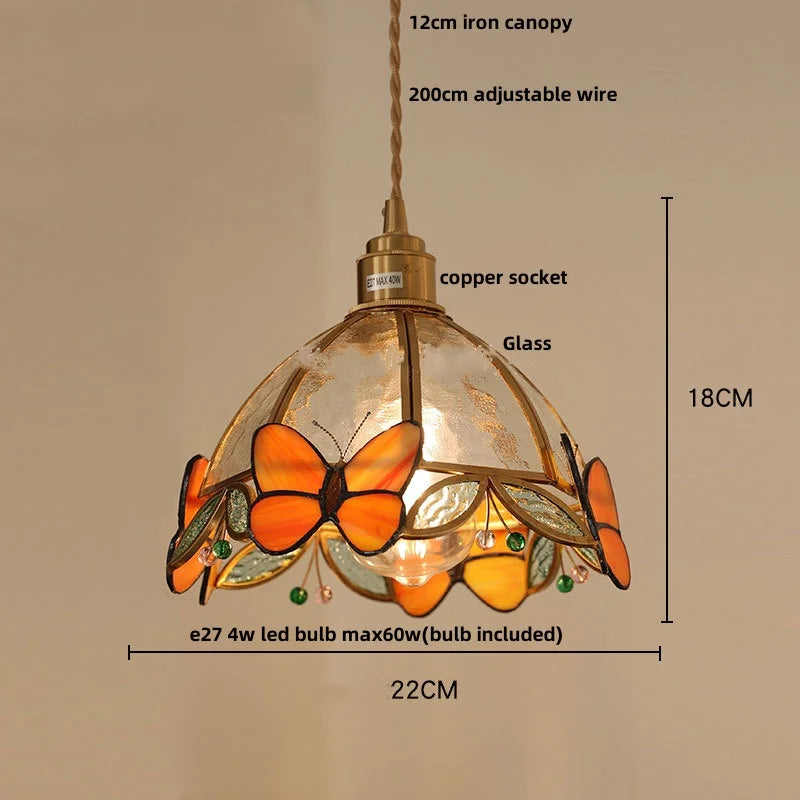 Afralia™ Red Butterfly LED Pendant Lamp Tiffany Glass Hanging Lights