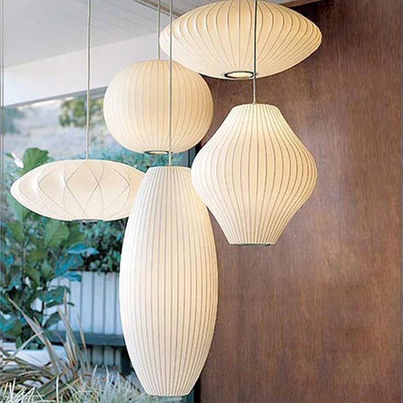 Afralia™ Tatami Fabric Shade LED Pendant Lights for Living Dining Bedroom