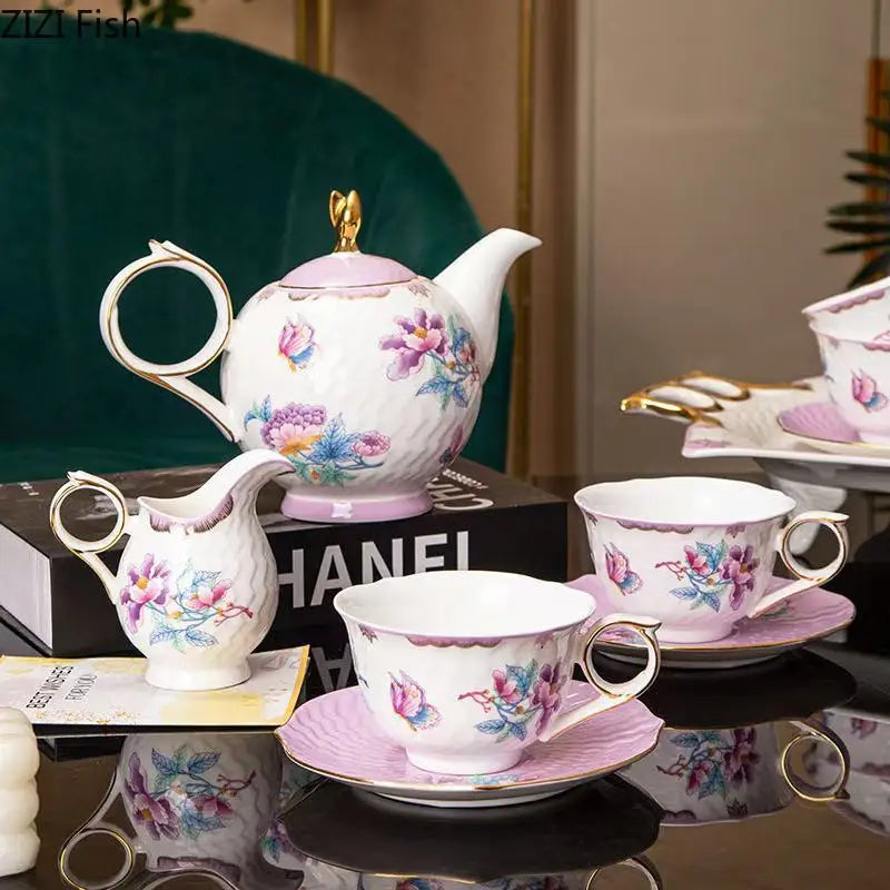 Afralia™ Flowers Pattern Coffee Mug Set for Elegant Dining Table Décor