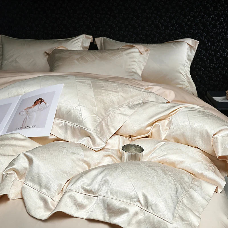 Afralia™ High Quality Brocade Jacquard Cotton Luxury Bedding Set: 1 Duvet, 1 Sheet, 2 Pillowcases