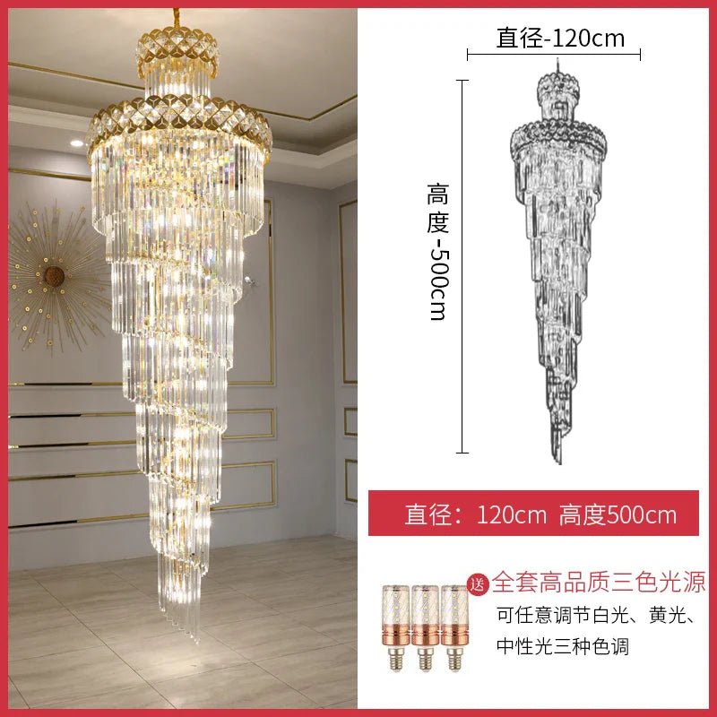 Afralia™ Luxury Crystal Chandelier for Duplex Building, Hotel Lobby, Villa Staircase & Hall