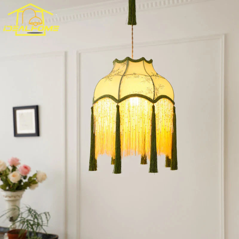 Afralia™ Vintage Copper Fabric Art Pendant Lights LED E27 Gold Lustre for Living Room