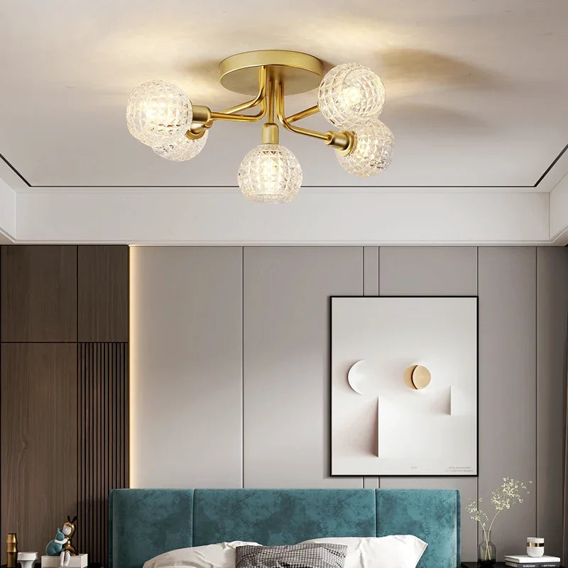Afralia™ Gold Glass Ceiling Lamp. Modern Round Corrugated Design for Bedroom, Living Room, Cloakroom.