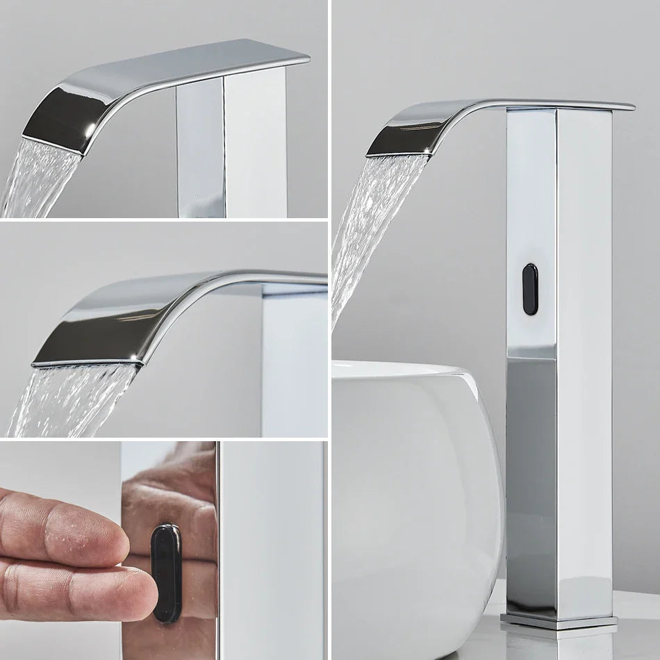 Afralia™ Smart Sensor Waterfall Faucet Hot Cold Mixer Tap - Luxury Touchless Bathroom Basin Crane