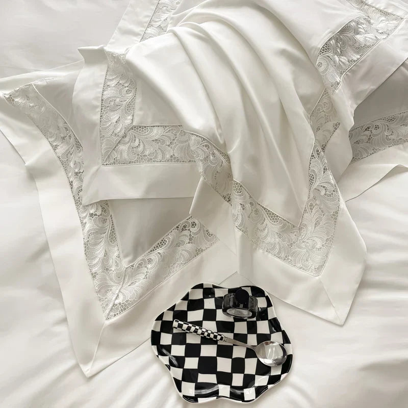 Afralia™ Lace Embroidery 1200TC Egyptian Cotton 4Pcs Bedding Set with Wide Hollow Design