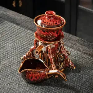 Afralia Dragon Teapot & Magnetic Rotating Tea Set, Chinese Kung Fu Teaware
