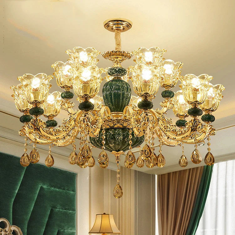 Afralia™ LED Crystal Ceramic Retro Ceiling Chandelier European Style Luxury Lamp