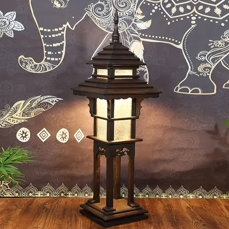 Afralia™ Thai Style Wood Outdoor Table Lamp for Courtyard Decor