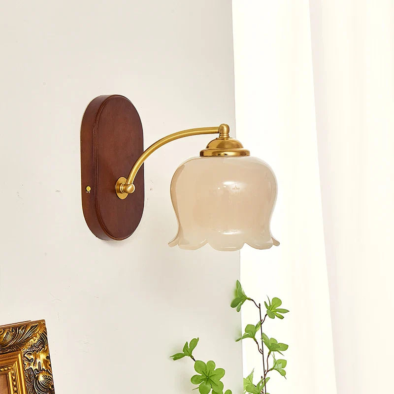 Afralia™ LED Japanese Style Wall Lights Copper Wood Bedside Lamp for Home Bedroom