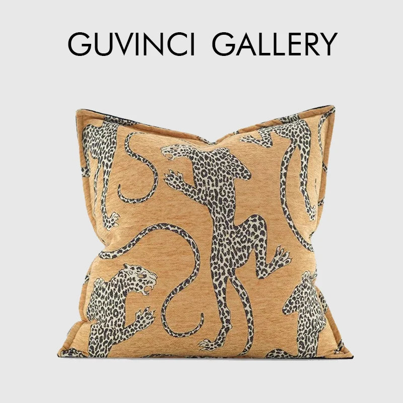 Afralia™ Wild Luxury Leopard Jacquard Cushion Cover Throw Pillow Case Black Gold