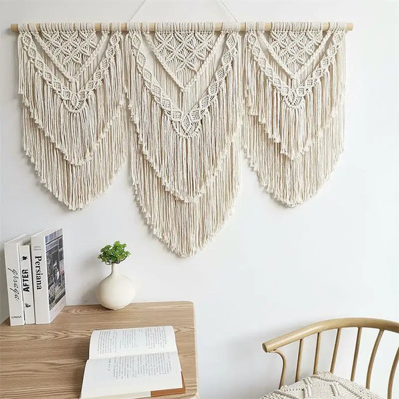 Afralia™ Boho Macrame Tassel Wall Hanging Tapestry with Wooden Stick