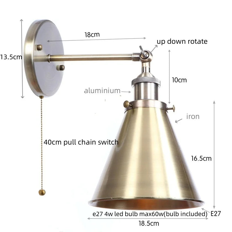 Afralia™ Vintage Industrial Gold Iron Wall Lamp for Restaurant Bedroom Stair Lighting