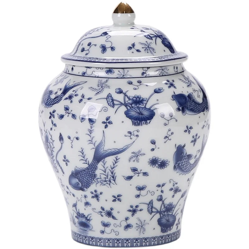 Afralia™ Blue & White Porcelain General Jar: Vintage Ceramic Storage Tank for Home Decor