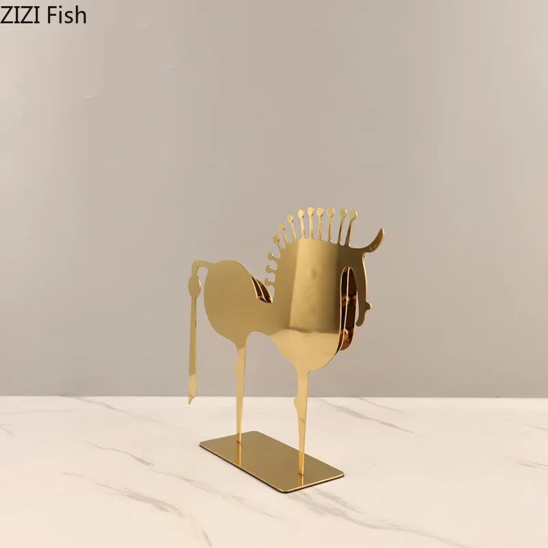 Afralia™ Golden Horse Metal Animal Sculpture Desk Ornament
