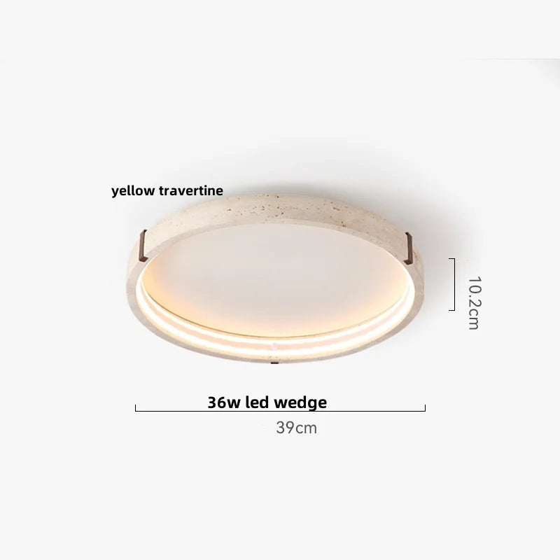 Afralia™ Yellow Travertine Stone LED Ceiling Lamp with Wood Canopy