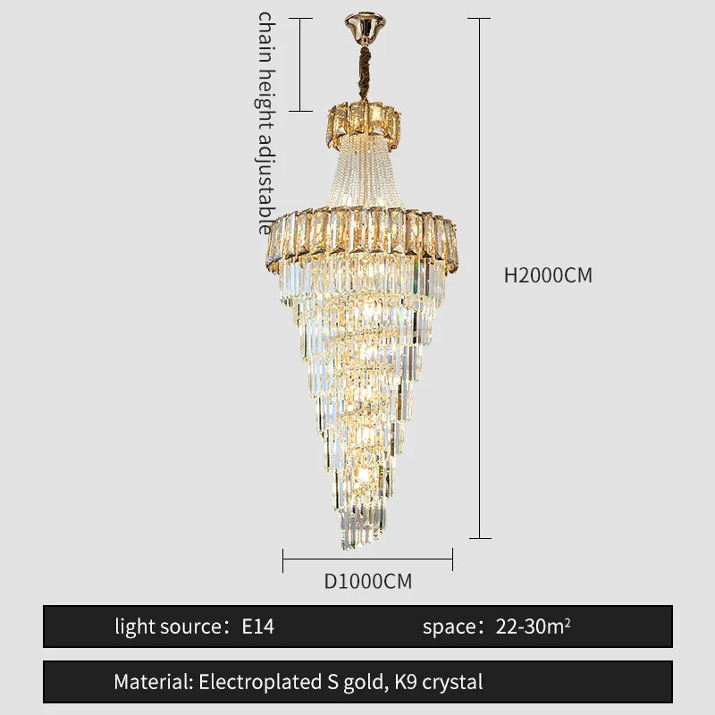 Afralia™ Elegant Crystal Chandelier for Duplex Spiral Staircase and Living Room