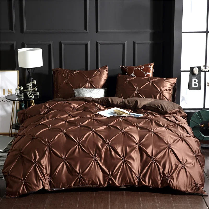 Afralia™ Rayon Pinch Pleated King Duvet Cover Set with Pillowcase