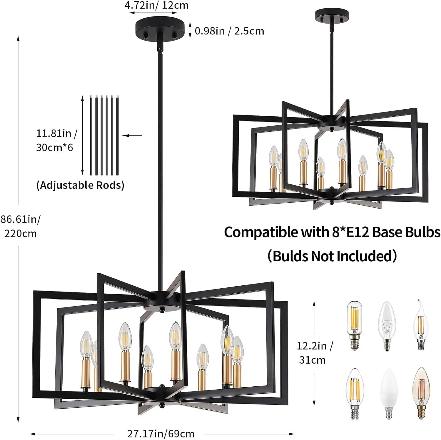 Afralia™ Vintage Black Iron Candle LED Ceiling Chandelier for Home Decor