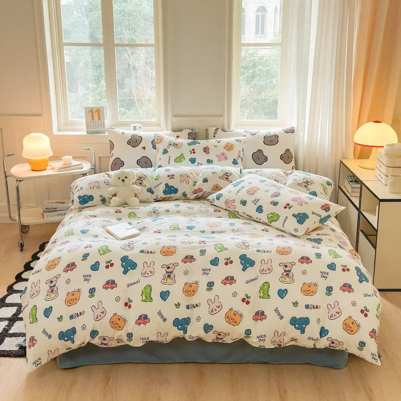 Afralia™ Children Cartoon Print Bedding Set, Double-Layer Yarn Quilt Cover, Cozy Bedroom Decor