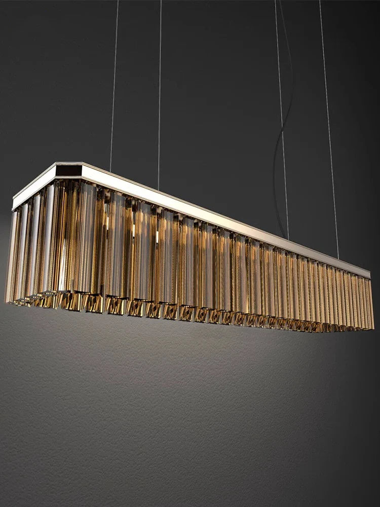 Afralia™ Amber Glass Ceiling Chandelier for Dining Table - Big Hanging Lamps Home Fixture